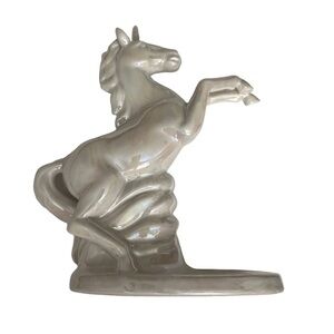 VTG 7.5” Iridescent Ceramic Unicorn Figurine Pink White Blue Pearlescent Decor